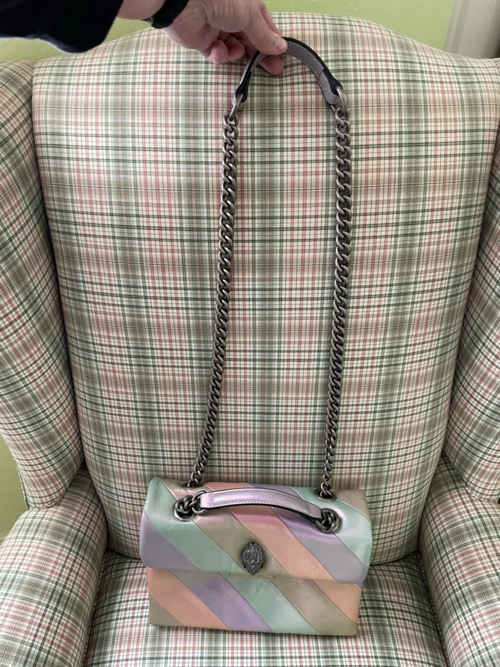 Kurt Geiger London Kensington Iridescent Pastel Stripe Leather Shoulder Bag - Picture 3 of 15